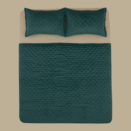Karaca Home Granel Double Velvet Bedspread in Petroleum - MALLTURK