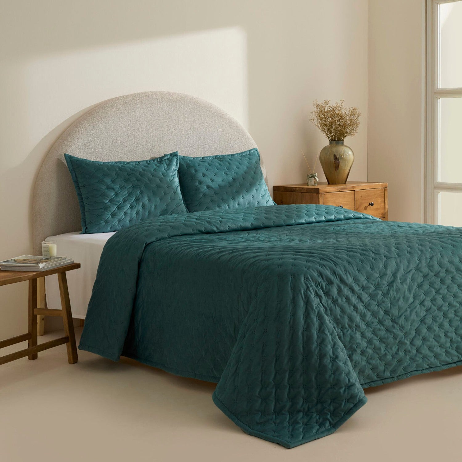 Karaca Home Granel Double Velvet Bedspread in Petroleum - MALLTURK