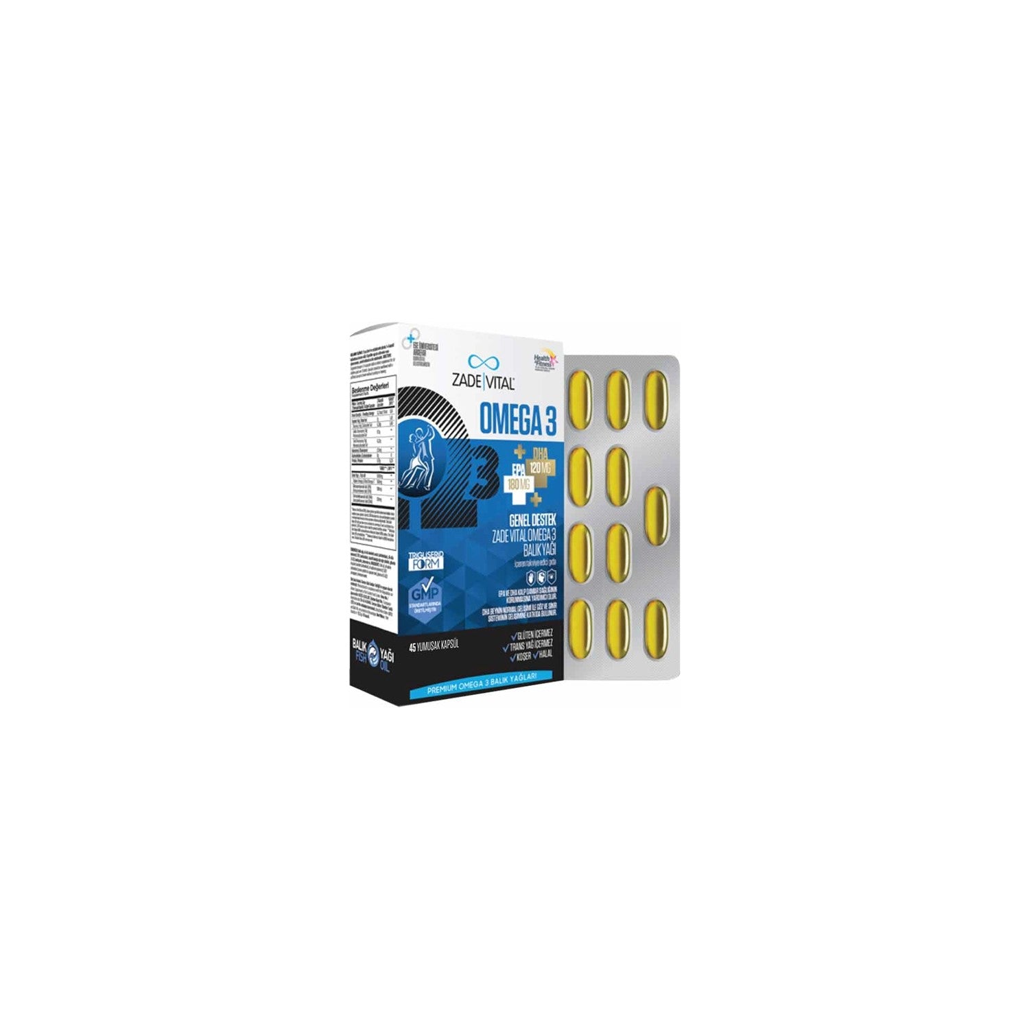 Zade Vital Premium Omega 3 Fish Oil 45 Capsule Genel Support Icin Trigliserid Formda - MALLTURK
