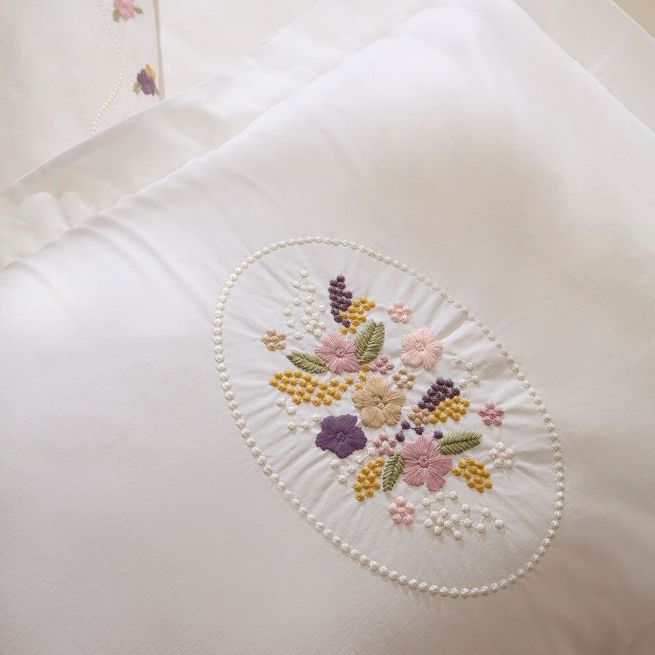 Karaca Home Veneto %100 Cotton Embroidered Double Duvet Cover Set White - MALLTURK