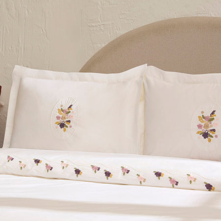 Karaca Home Veneto %100 Cotton Embroidered Double Duvet Cover Set White - MALLTURK