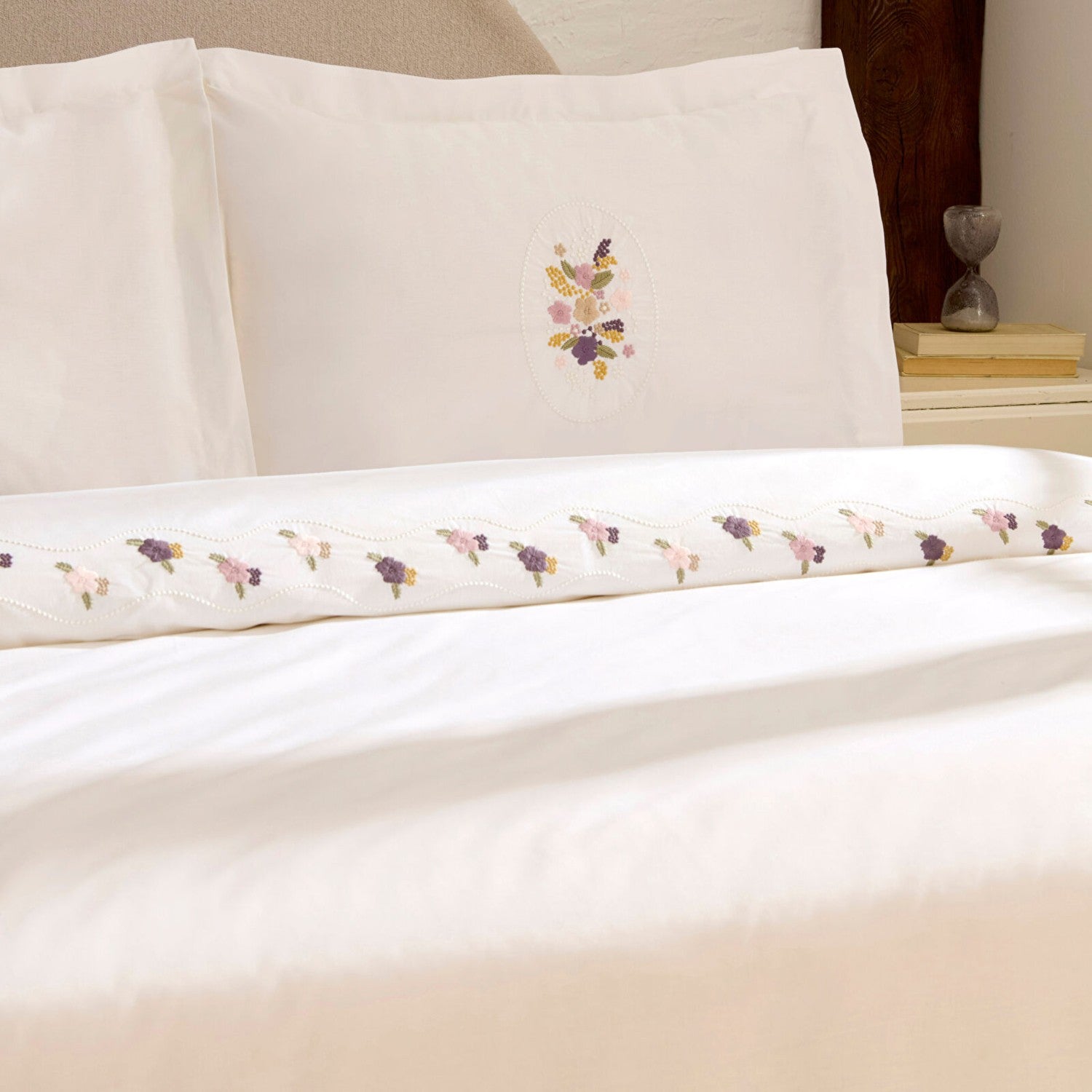 Karaca Home Veneto %100 Cotton Embroidered Double Duvet Cover Set White - MALLTURK