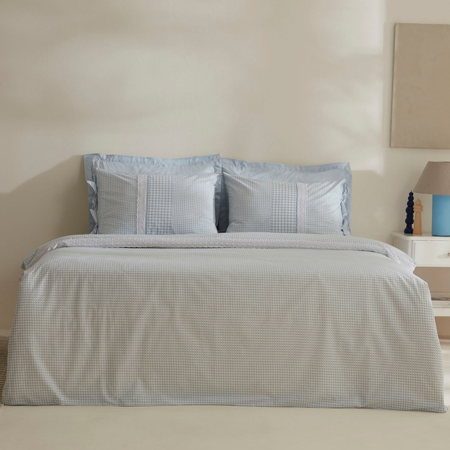 Karaca Home Luisa %100 Cotton Double Duvet Cover Set Blue - MALLTURK