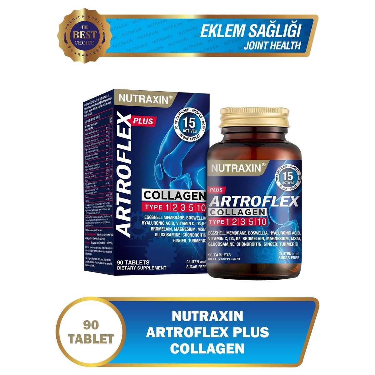 Nutraxin Artroflex Plus Collagen Type 1 2 3 5 10 90 Tbl Magnesium Bromelain Yumurta Kabugu Glukozamin Msm - MALLTURK