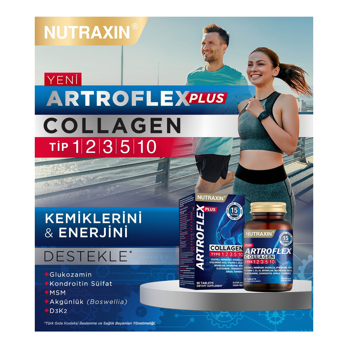 Nutraxin Artroflex Plus Collagen Type 1 2 3 5 10 90 Tbl Magnesium Bromelain Yumurta Kabugu Glukozamin Msm - MALLTURK