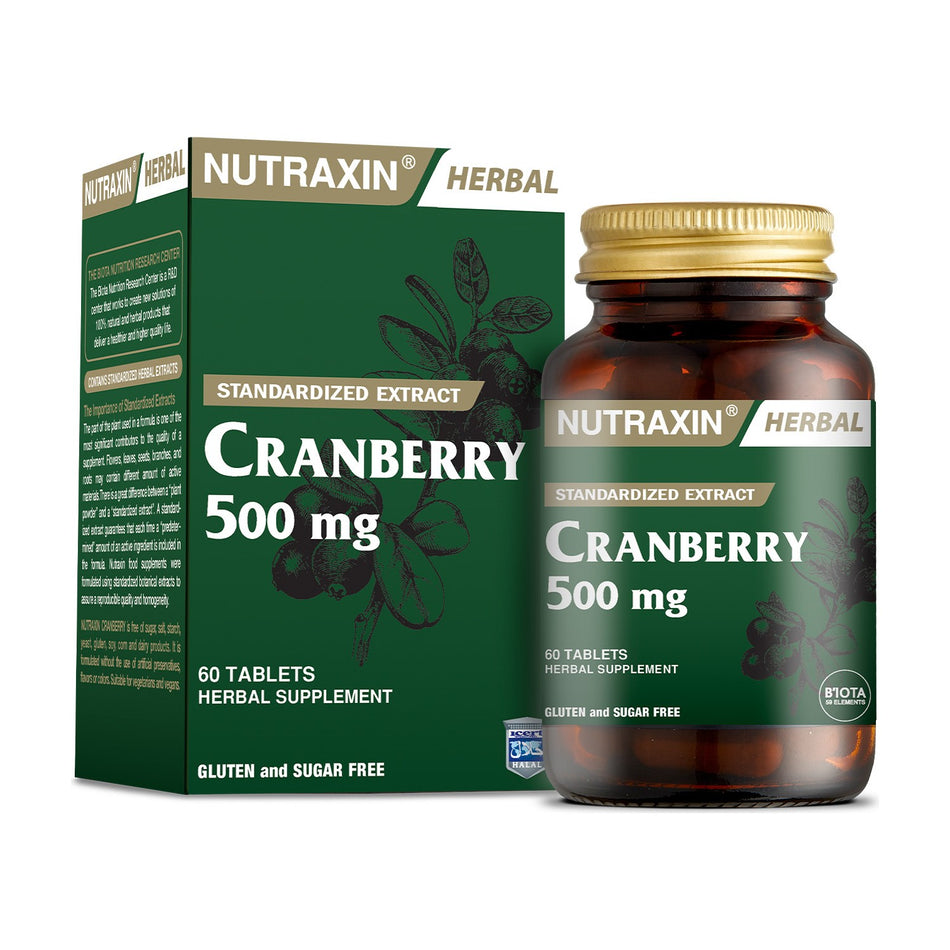 Nutraxin Cranberry 500 mg 60 Tablet | Turna Yemisi Ekstresi | 1000 mg Kizilcik Ekstresi - MALLTURK