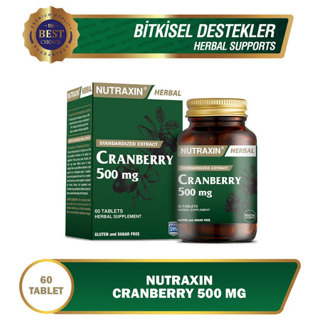 Nutraxin Cranberry 500 mg 60 Tablet | Turna Yemisi Ekstresi | 1000 mg Kizilcik Ekstresi - MALLTURK