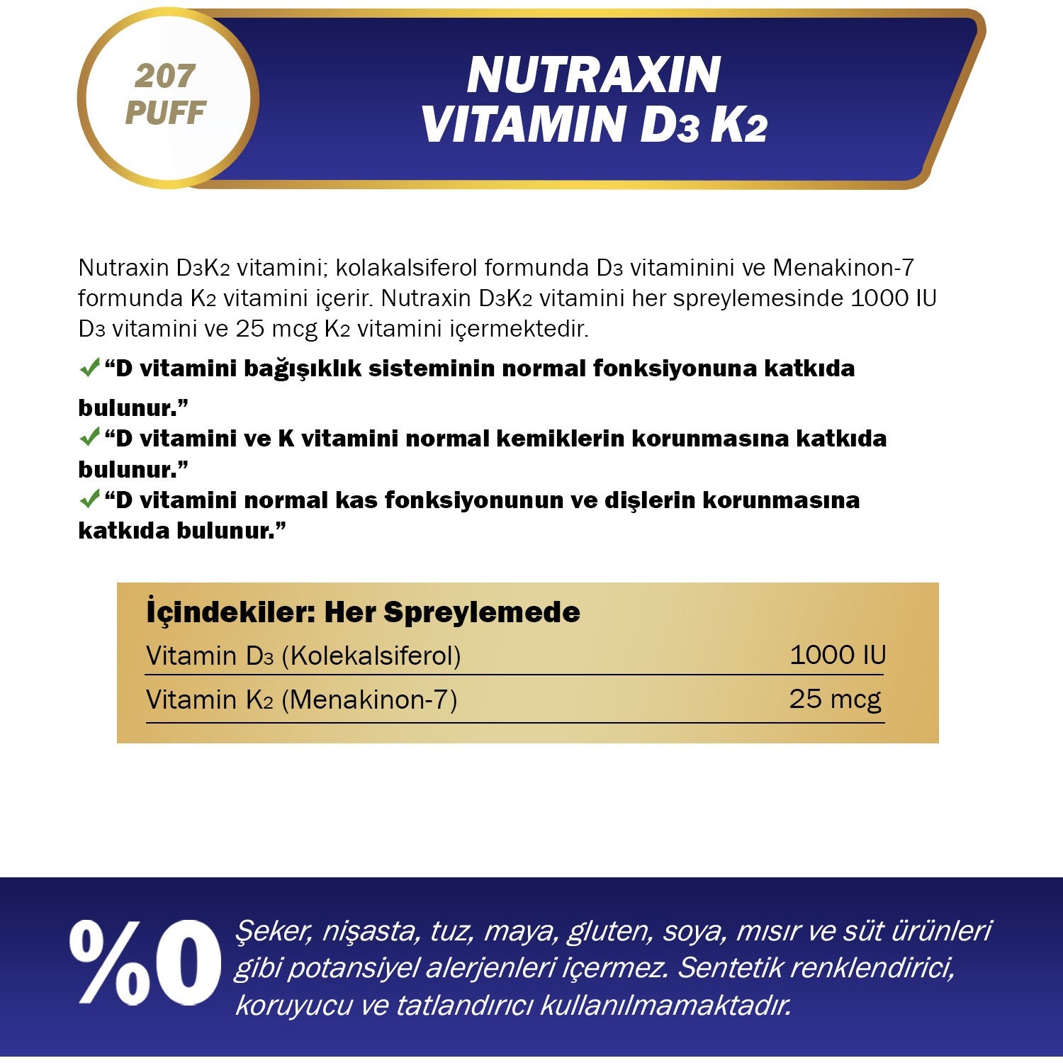 Nutraxin D3 K2 Vitamin Spray 30 ml For Adults Unflavored Liquid Supplement - MALLTURK