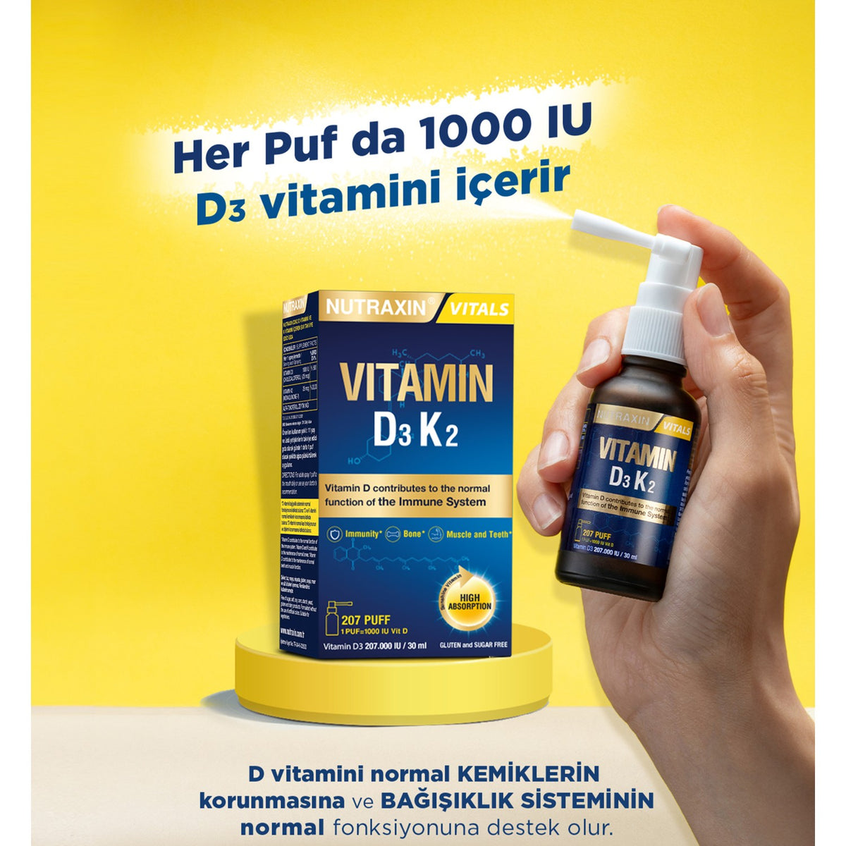 Nutraxin D3 K2 Vitamin Spray 30 ml For Adults Unflavored Liquid Supplement - MALLTURK