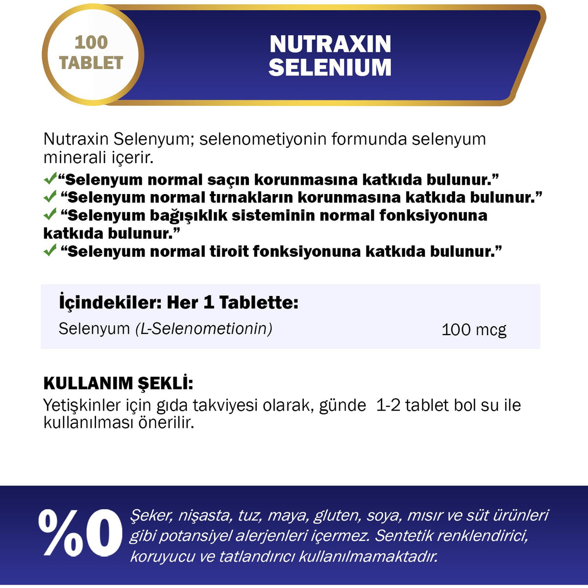 Nutraxin Selenium 100 Mcg 100 Tablet - MALLTURK