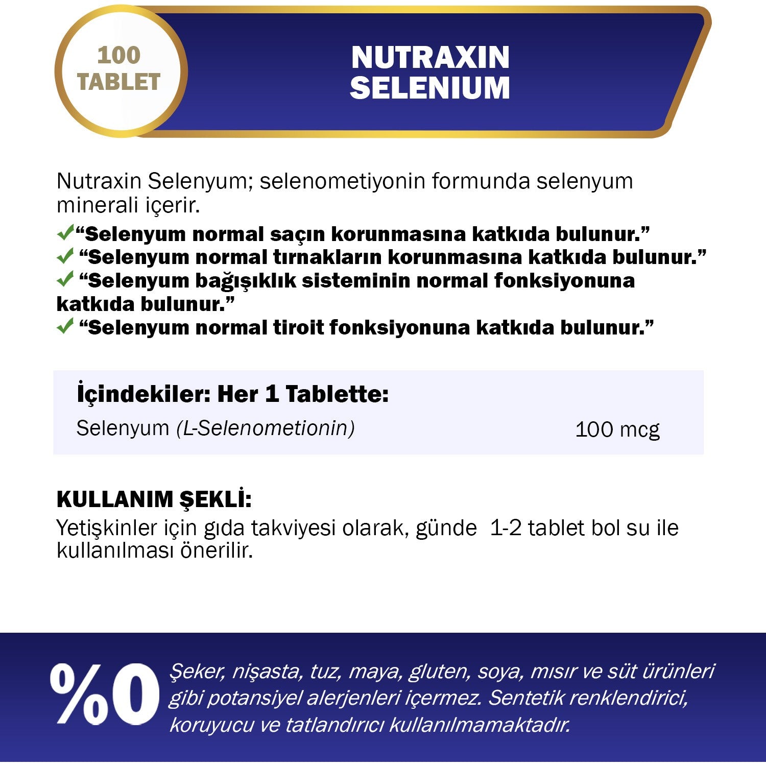Nutraxin Selenium 100 Mcg 100 Tablet - MALLTURK