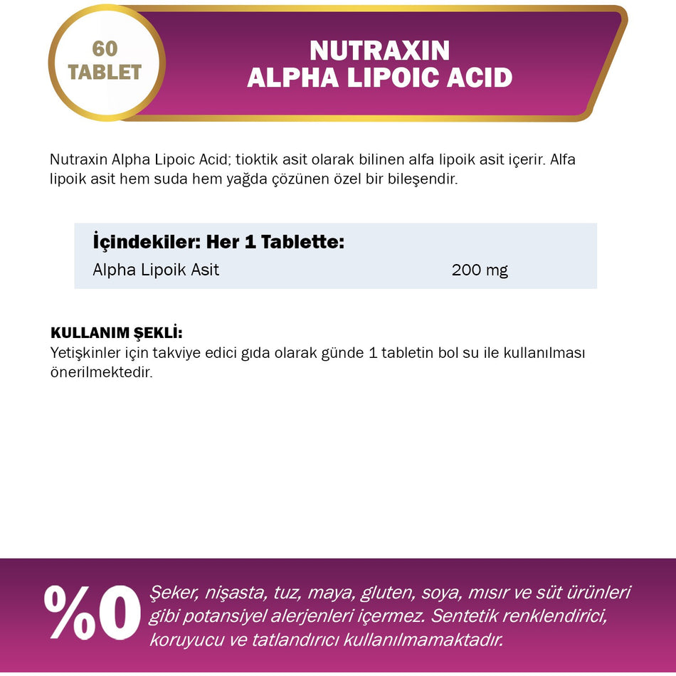 Nutraxin Alpha Lipoic Acid 200 Mg 60 Tablet - MALLTURK