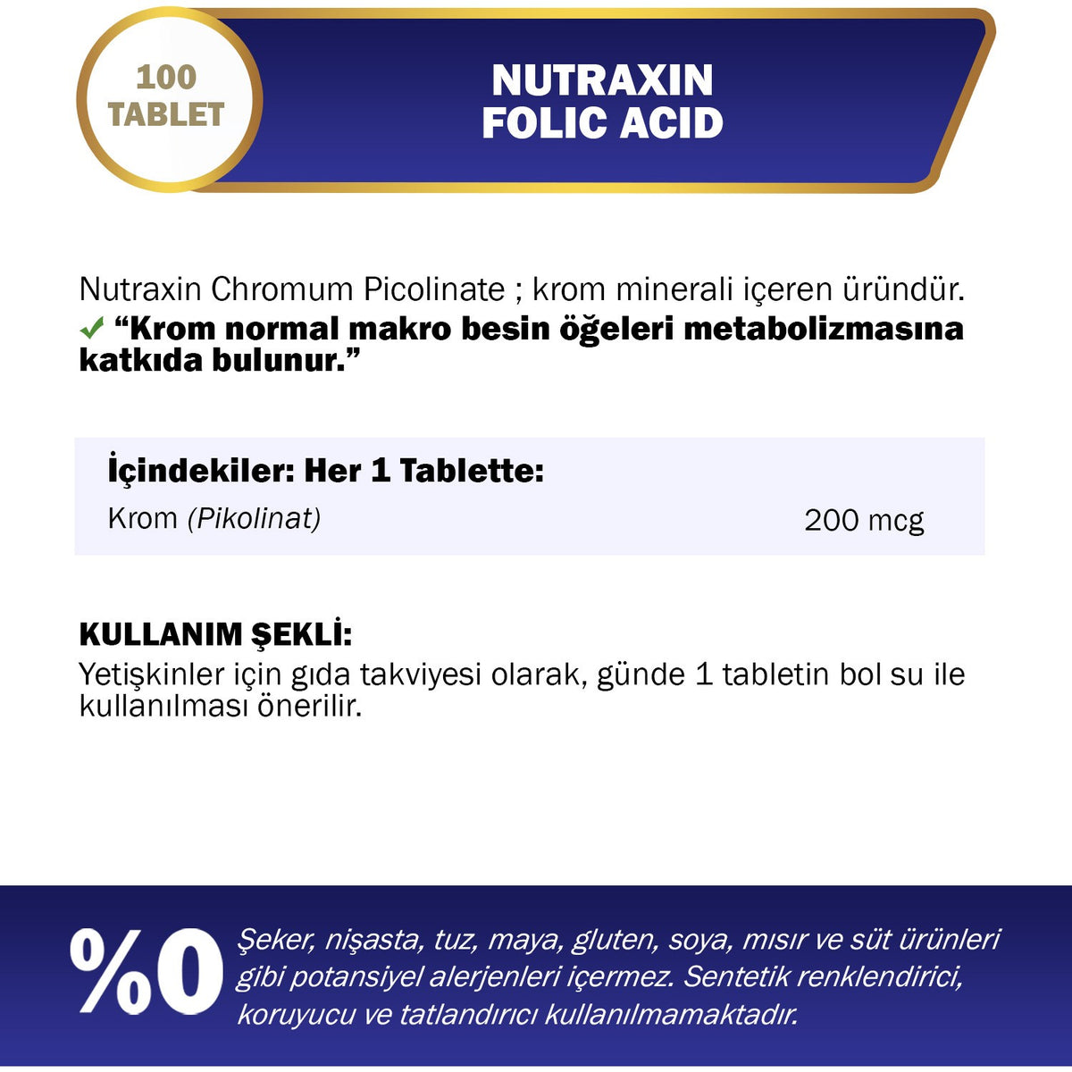 Nutraxin Chromium Picolinate 200 Mcg 90 Tablet - MALLTURK