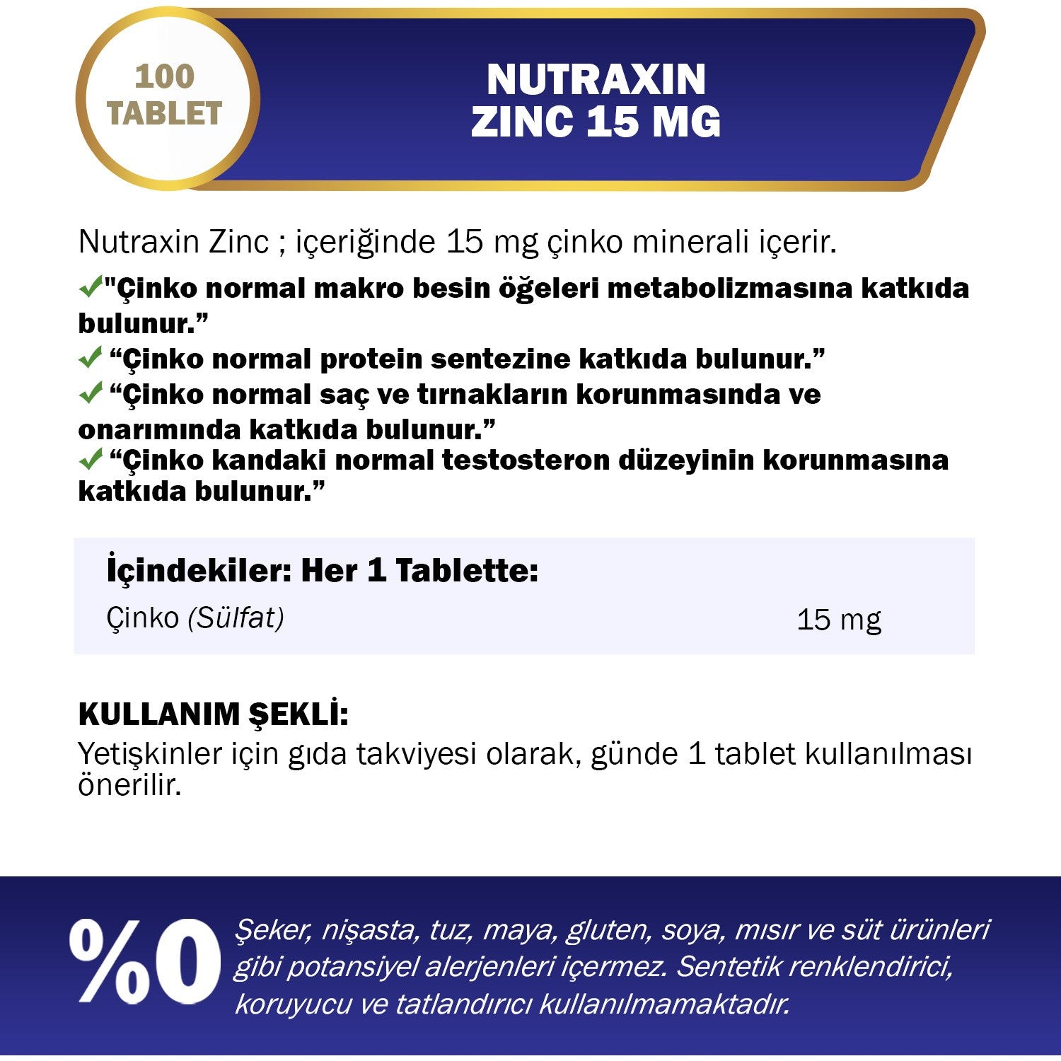 Nutraxin Zinc 15 Mg 100 Tablet - MALLTURK