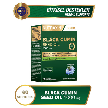 Nutraxin Black Cumin Seed Oil, Black Seed Oil 60 Softgel - Dogal Soguk Pres Supplement Edici - MALLTURK