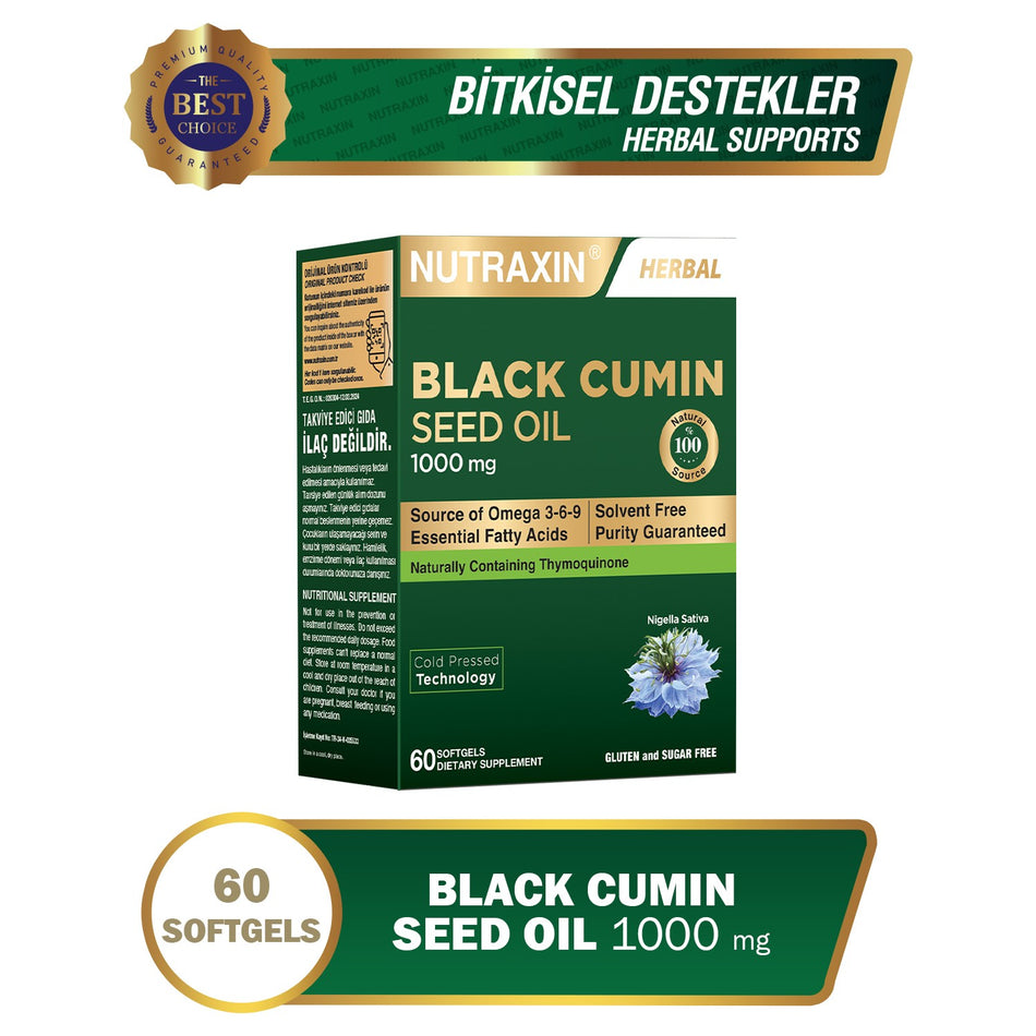 Nutraxin Black Cumin Seed Oil, Black Seed Oil 60 Softgel - Dogal Soguk Pres Supplement Edici - MALLTURK