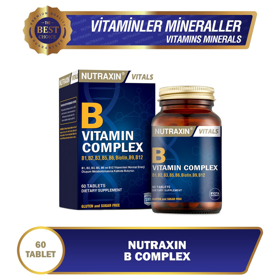 Nutraxin B Vitamin Complex 60 Tablet | 10 B Vitamin with Guclu Formul - MALLTURK