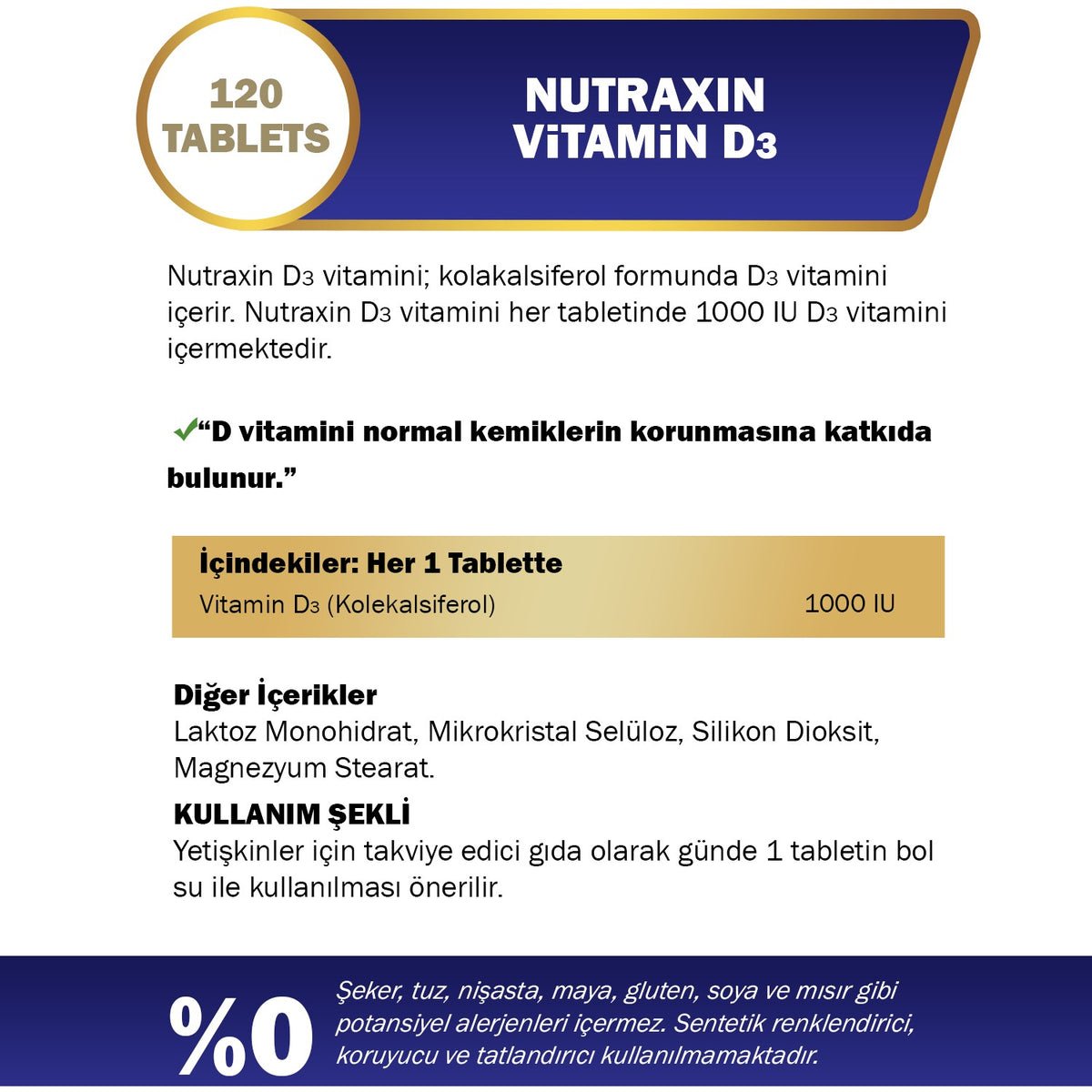 Nutraxin Vitamin D3 1000 IU 120 Tablet - MALLTURK
