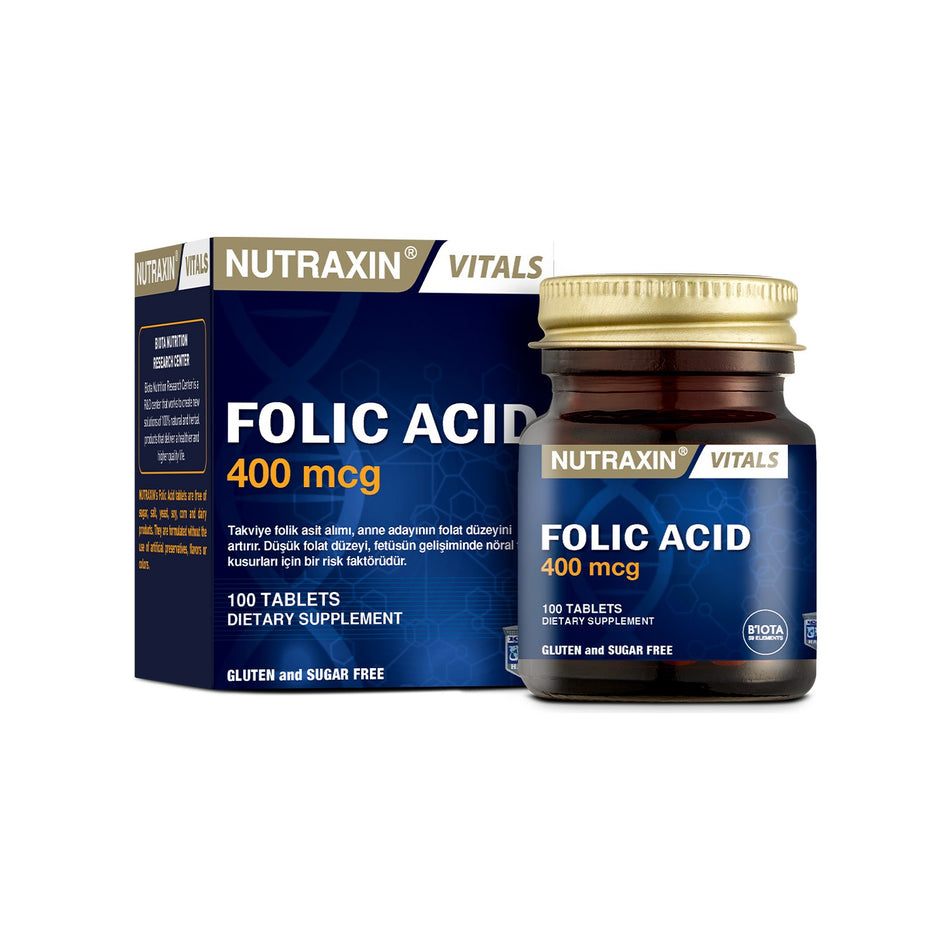 Nutraxin Folic Acid 400 Mcg 100 Tablet | Folik Asit (B9) - MALLTURK