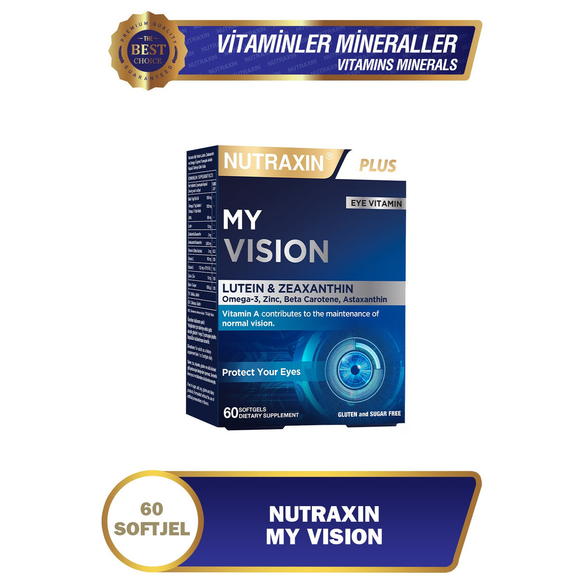 Nutraxin My Vision Goz Vitamin 60 Capsule Lutein and Zeaksantin with Turkey Origin Supplement - MALLTURK