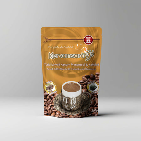 Kervansaray Turkish Coffee Blend with Menengic & Cardamom 200 g, Smooth Flavor - MALLTURK