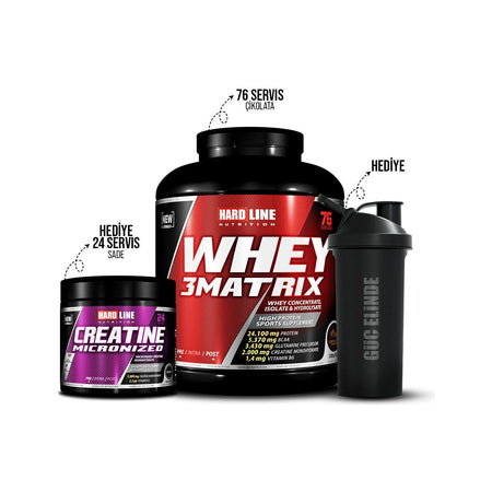 Hardline Nutrition 2300 gr Chocolate Flavored Hardline 3Matrix Powder Sports Nutrition + 120 gr Creatine Free Gift - MALLTURK