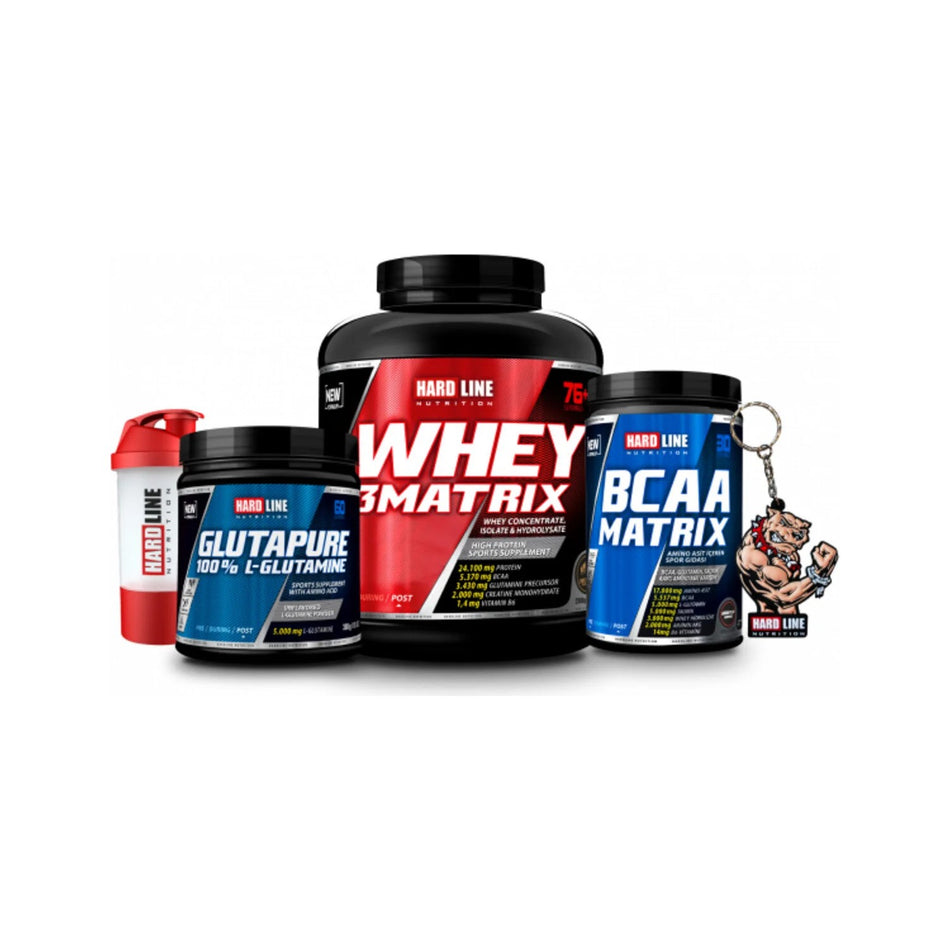 Hardline Nutrition 2300GR Chocolate Bcaa Matrix Tropical 630GR Glutapure 300GR Shaker - MALLTURK