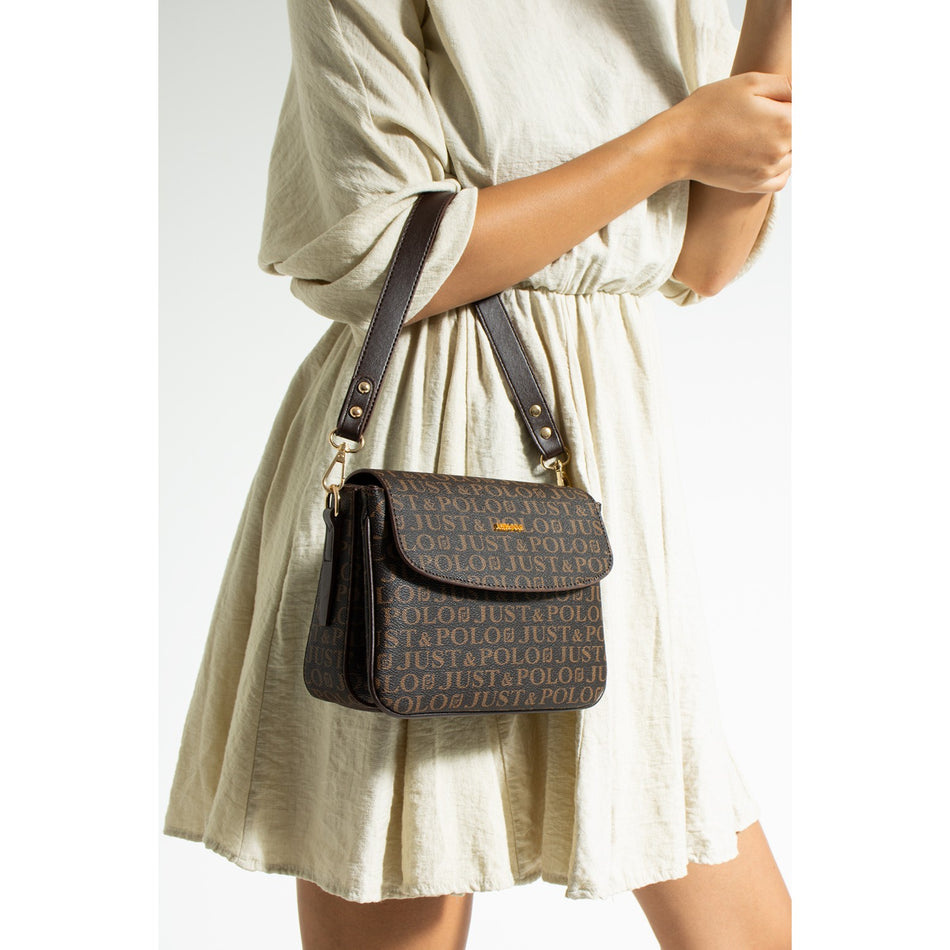 Just Polo Brown 2-Compartment Women's Shoulder Bag Dimensions: Height 16 cm, Width 23 cm Fashion Bag - MALLTURK