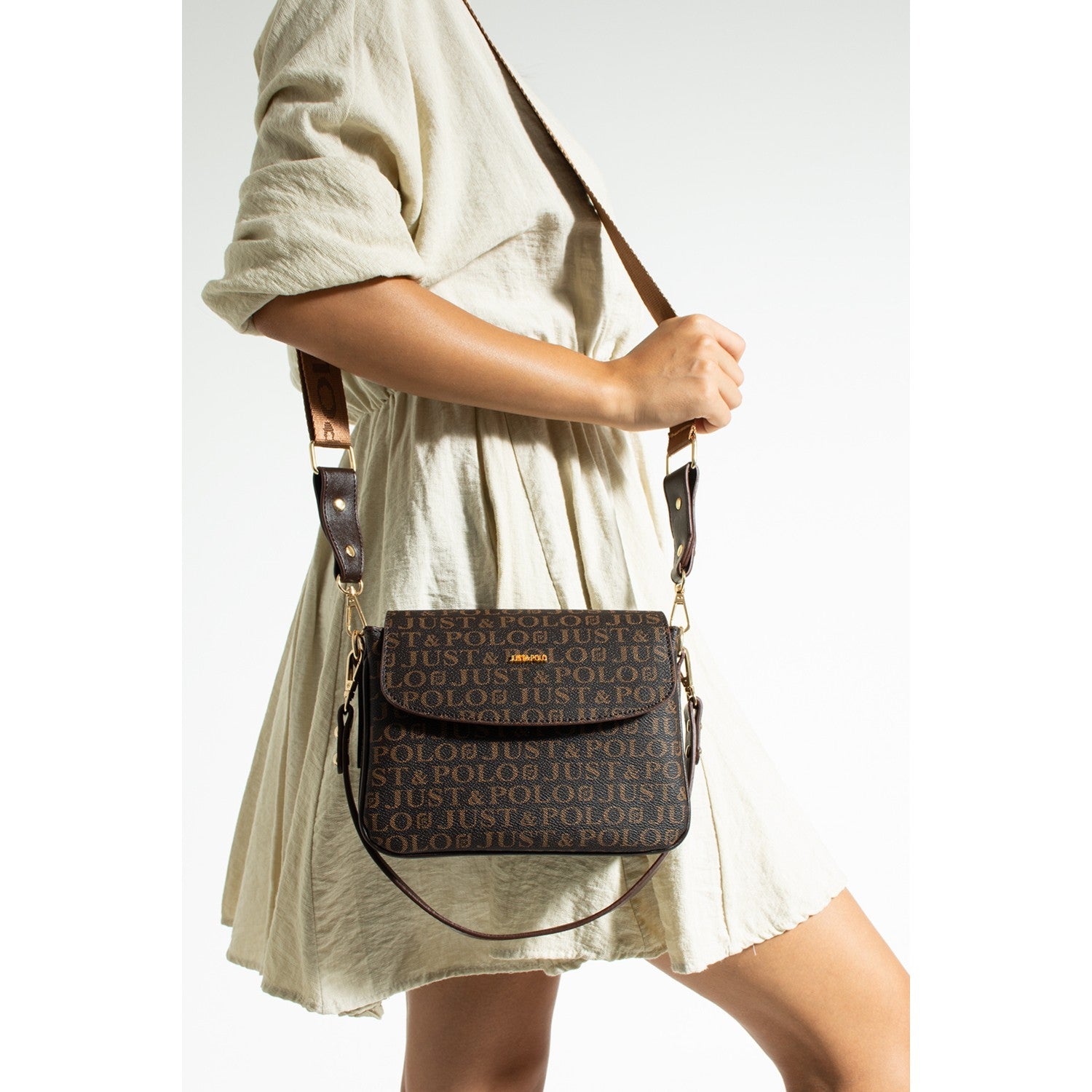 Just Polo Brown 2-Compartment Women's Shoulder Bag Dimensions: Height 16 cm, Width 23 cm Fashion Bag - MALLTURK