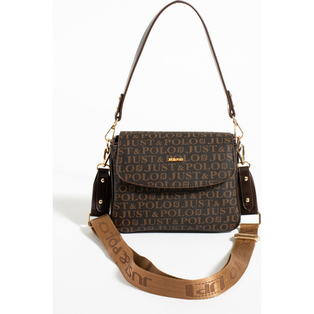 Just Polo Brown 2-Compartment Women's Shoulder Bag Dimensions: Height 16 cm, Width 23 cm Fashion Bag - MALLTURK