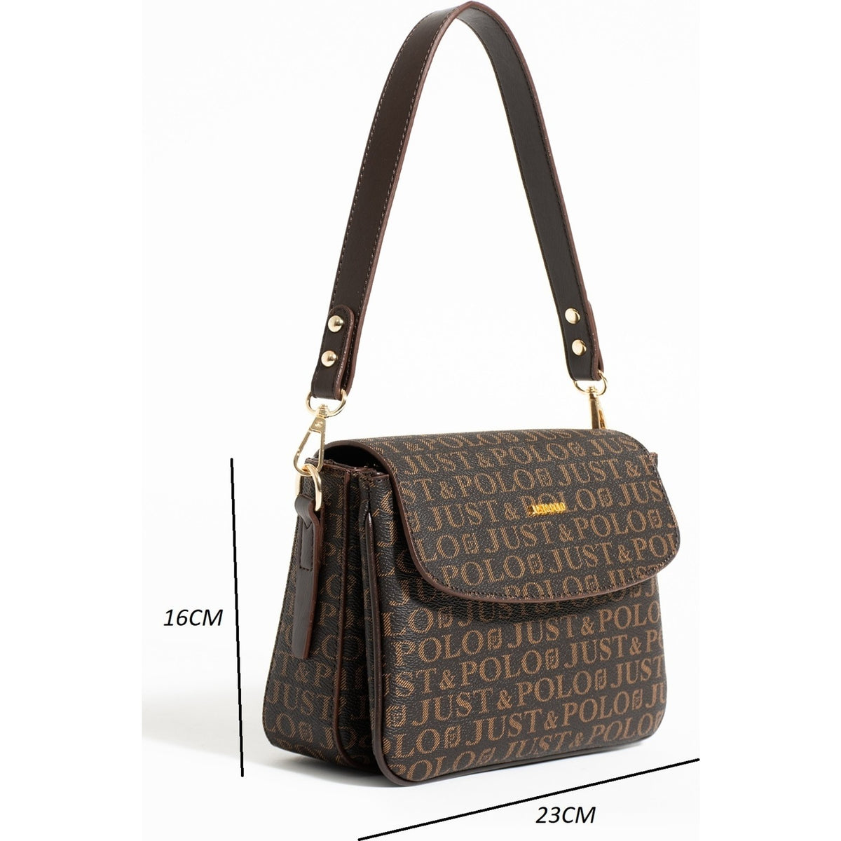 Just Polo Brown 2-Compartment Women's Shoulder Bag Dimensions: Height 16 cm, Width 23 cm Fashion Bag - MALLTURK