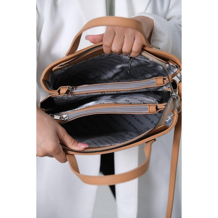 Just Polo Women's Embossed Print Zipper Closure Shoulder and Handbag with Long Adjustable Shoulder Strap Sand - MALLTURK