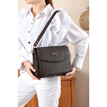 Just Polo Monogram Print Women's Hand and Shoulder Bag Brown - MALLTURK
