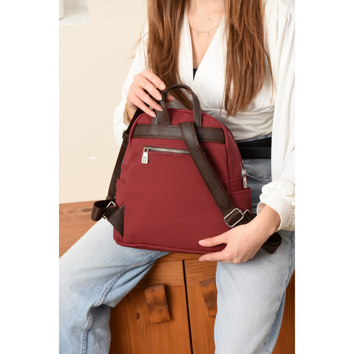 Just Polo Women's Backpack, New Season. Dimensions: Height 31 cm, Width 29 cm. Burgundy - MALLTURK