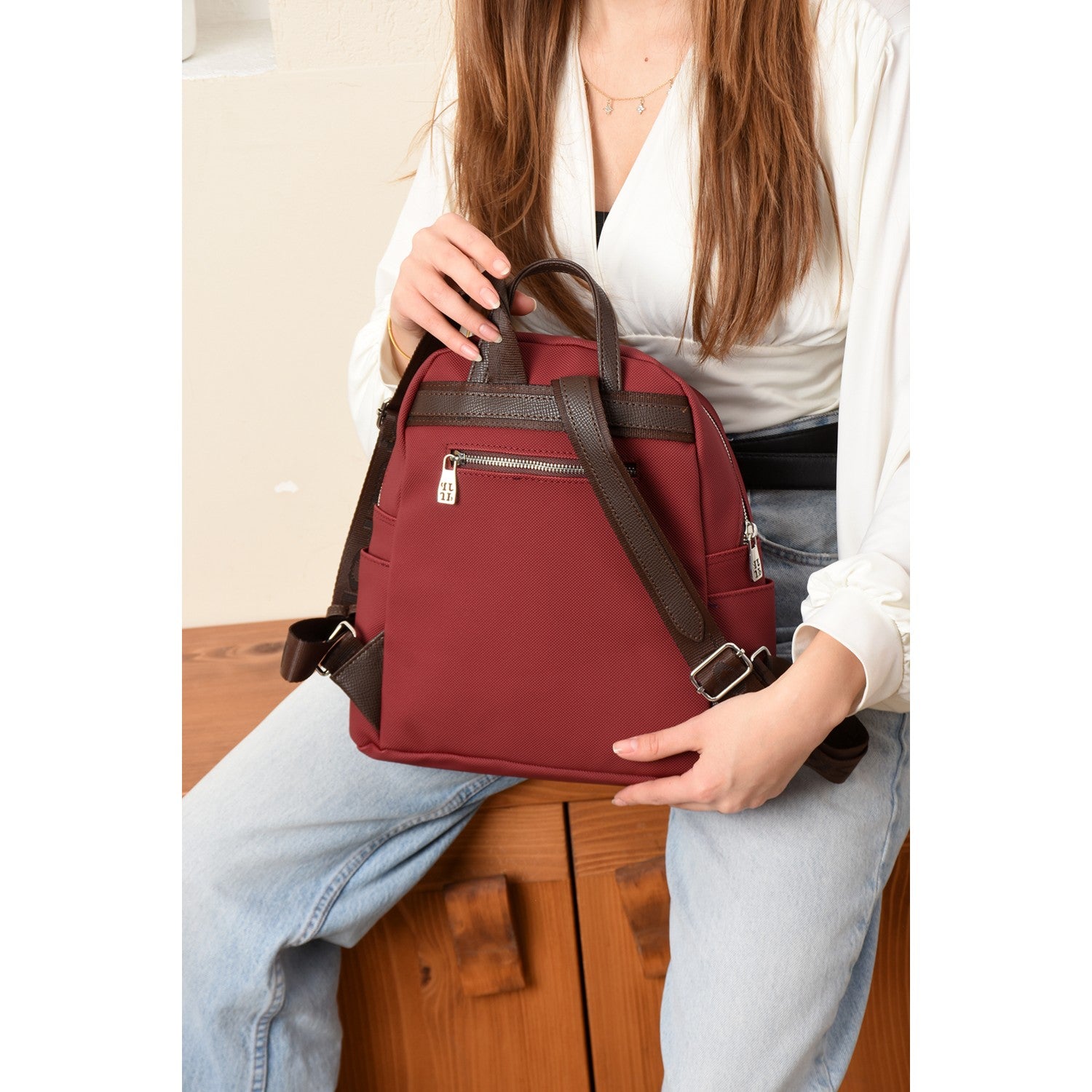 Just Polo Women's Backpack, New Season. Dimensions: Height 31 cm, Width 29 cm. Burgundy - MALLTURK