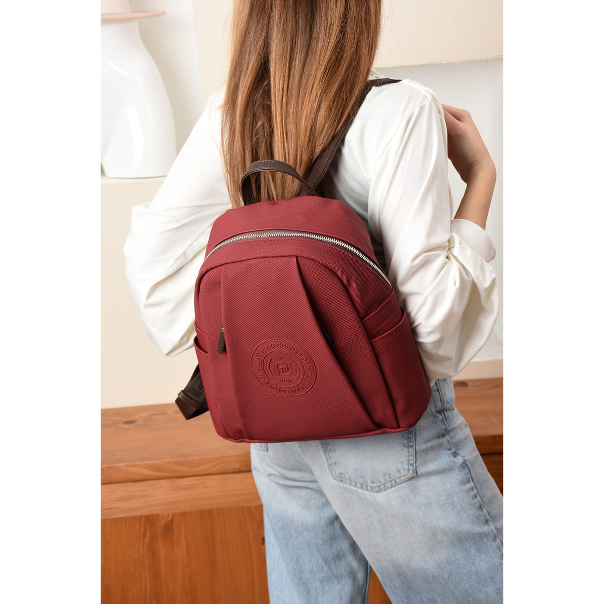 Just Polo Women's Backpack, New Season. Dimensions: Height 31 cm, Width 29 cm. Burgundy - MALLTURK