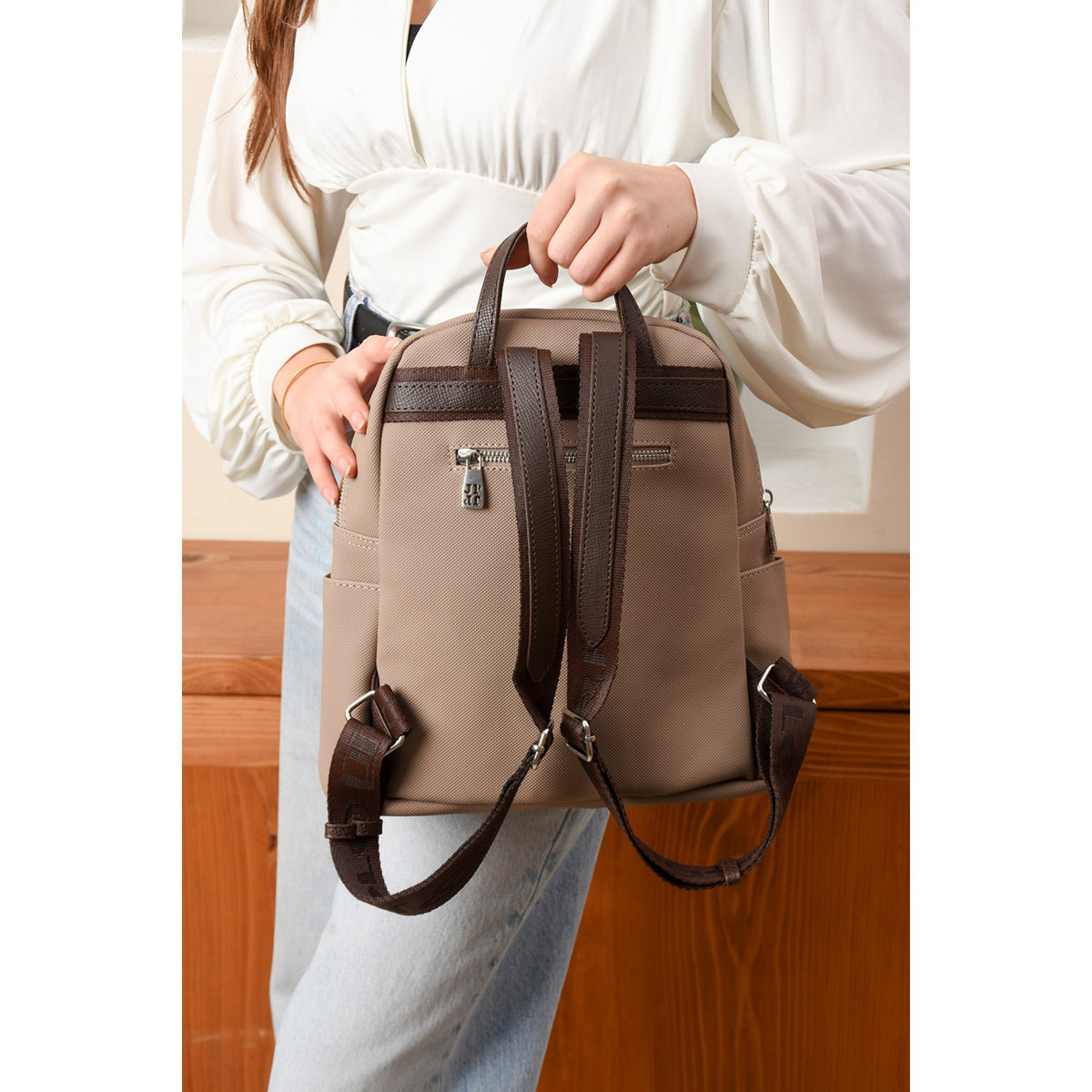 Just Polo Women's Backpack, New Season. Dimensions: Height 31 cm, Width 29 cm. Sand - Brown - MALLTURK