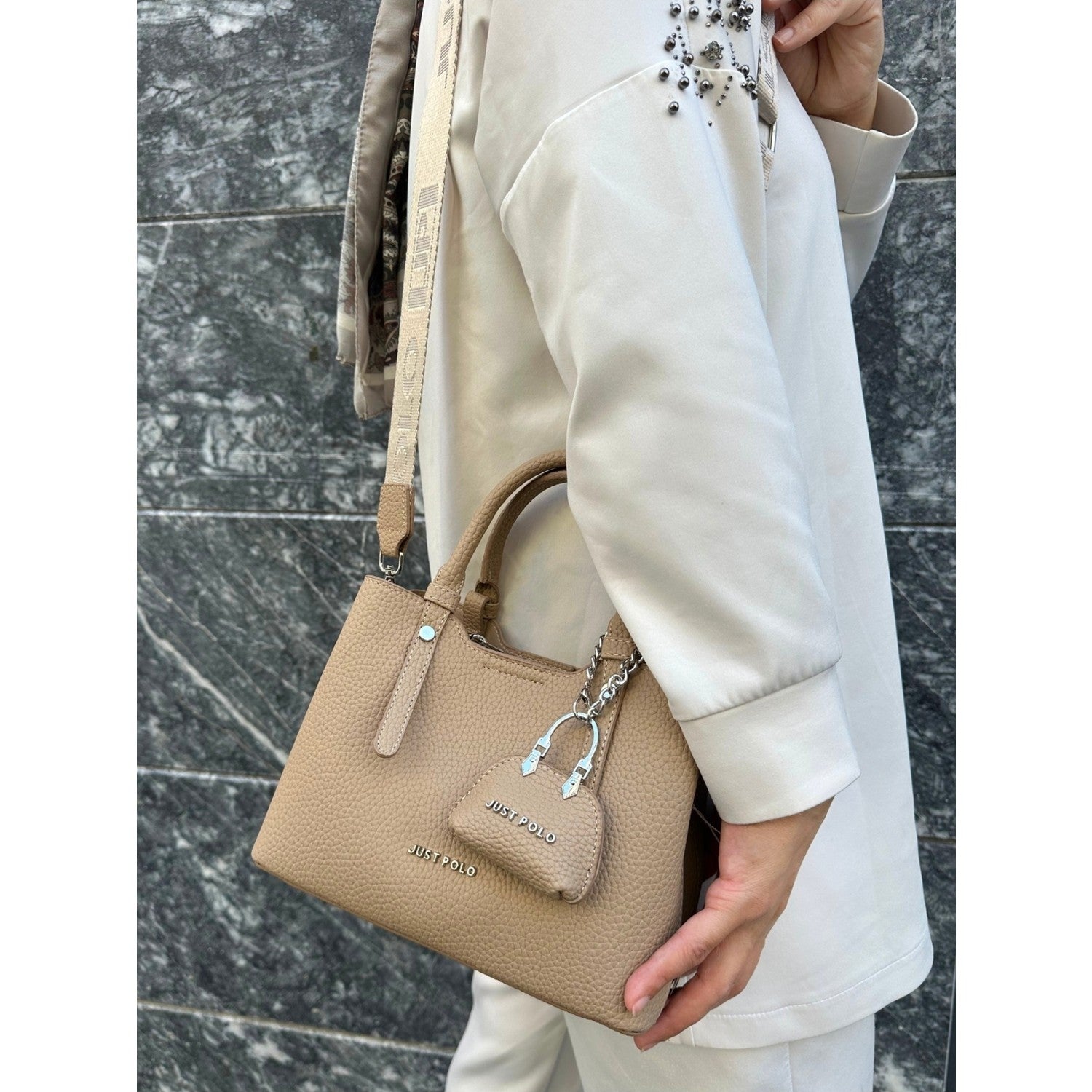 Just Polo Original Women's New Season 3-Compartment Luxury Soft Leather Adjustable Crossbody Stylish Shoulder Bag Mink - MALLTURK