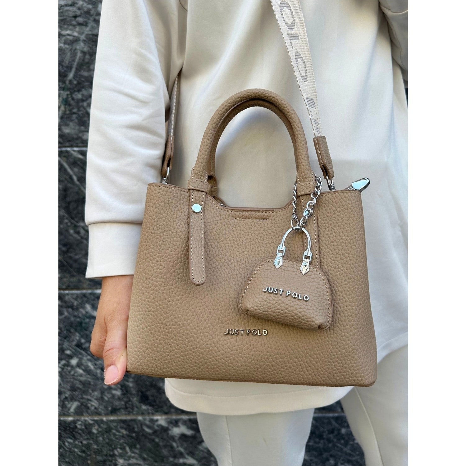 Just Polo Original Women's New Season 3-Compartment Luxury Soft Leather Adjustable Crossbody Stylish Shoulder Bag Mink - MALLTURK