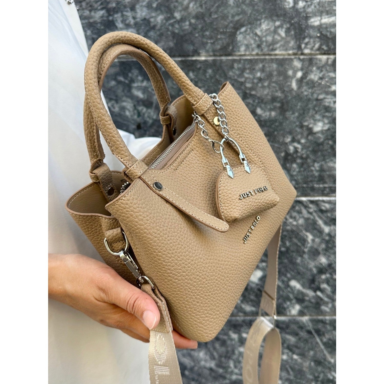 Just Polo Original Women's New Season 3-Compartment Luxury Soft Leather Adjustable Crossbody Stylish Shoulder Bag Mink - MALLTURK