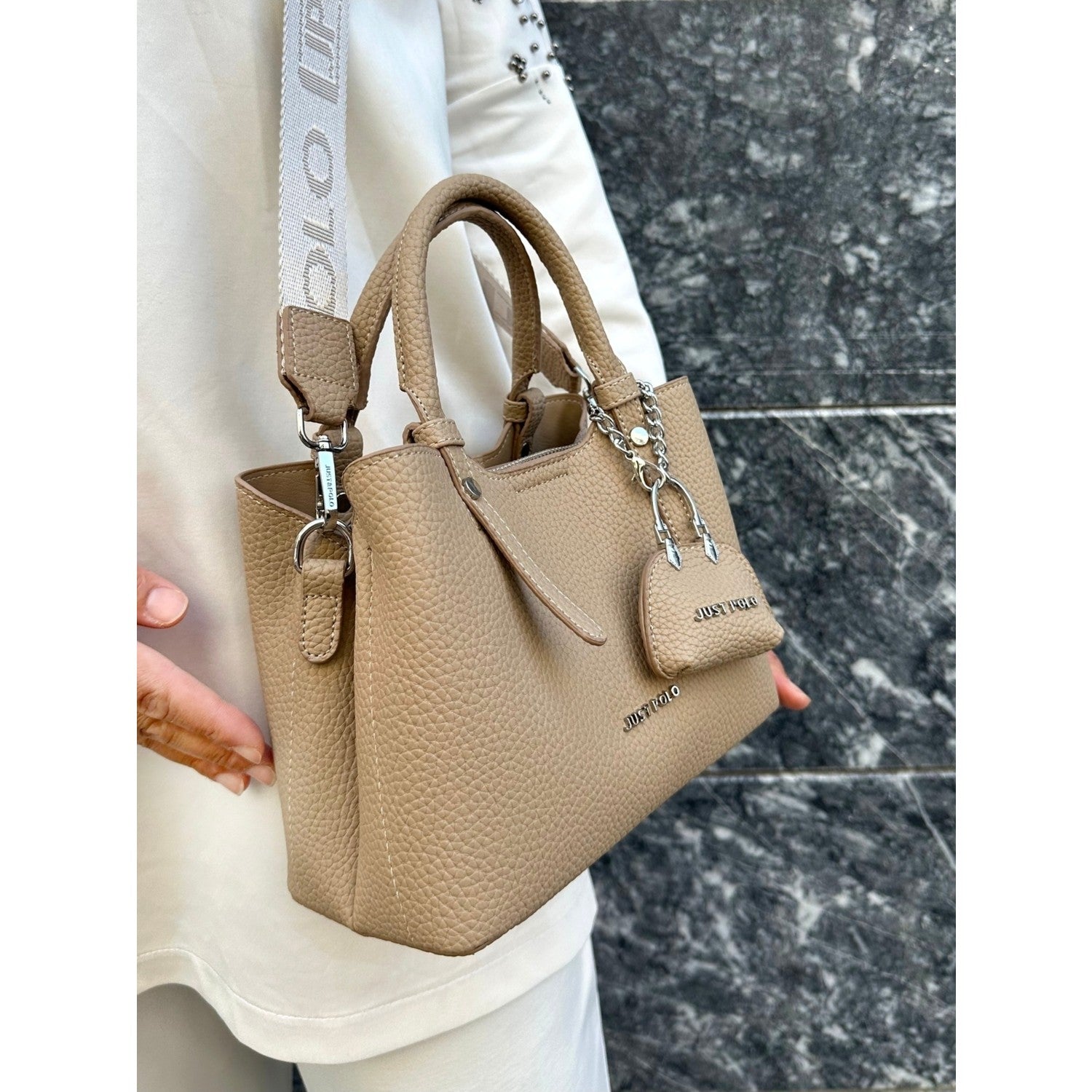 Just Polo Original Women's New Season 3-Compartment Luxury Soft Leather Adjustable Crossbody Stylish Shoulder Bag Mink - MALLTURK