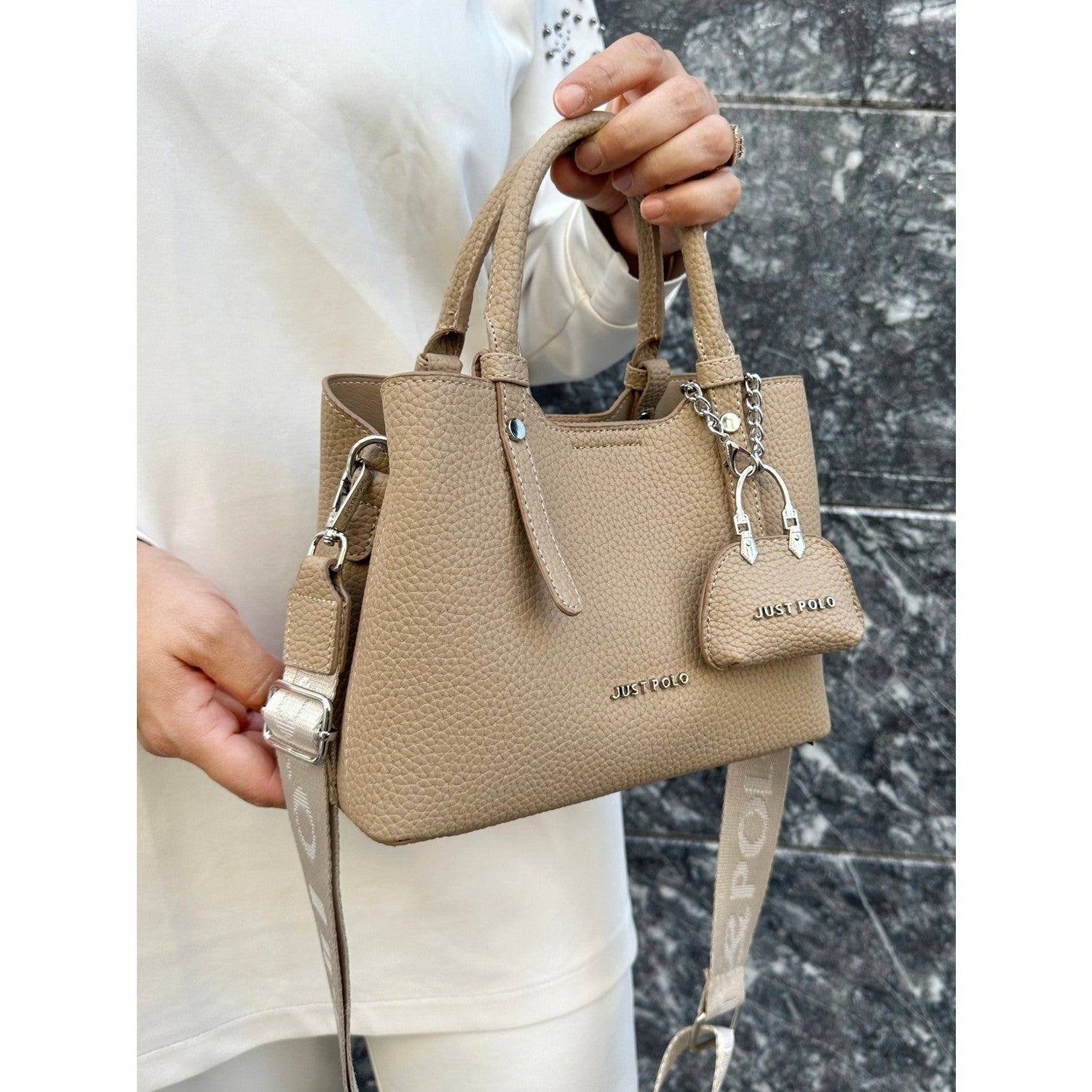 Just Polo Original Women's New Season 3-Compartment Luxury Soft Leather Adjustable Crossbody Stylish Shoulder Bag Mink - MALLTURK