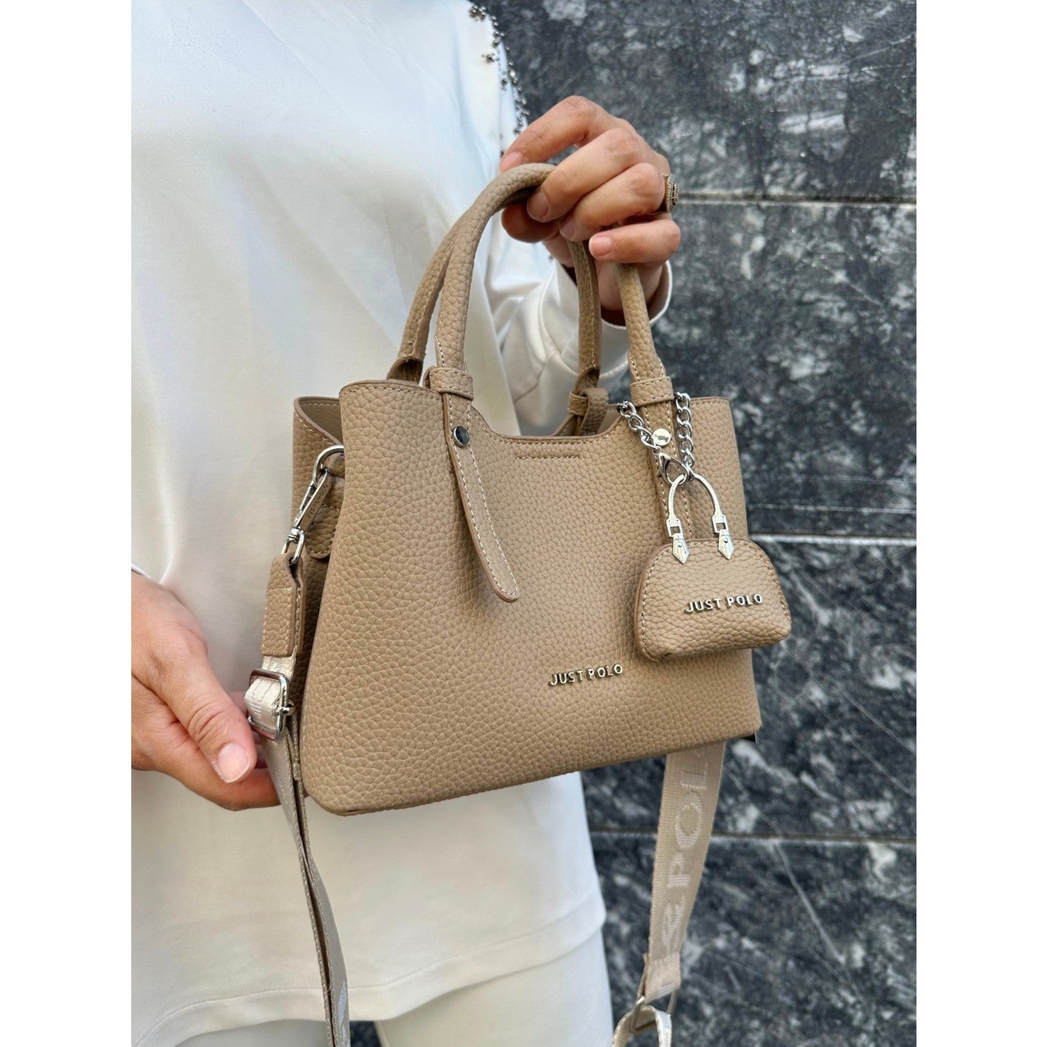 Just Polo Original Women's New Season 3-Compartment Luxury Soft Leather Adjustable Crossbody Stylish Shoulder Bag Mink - MALLTURK