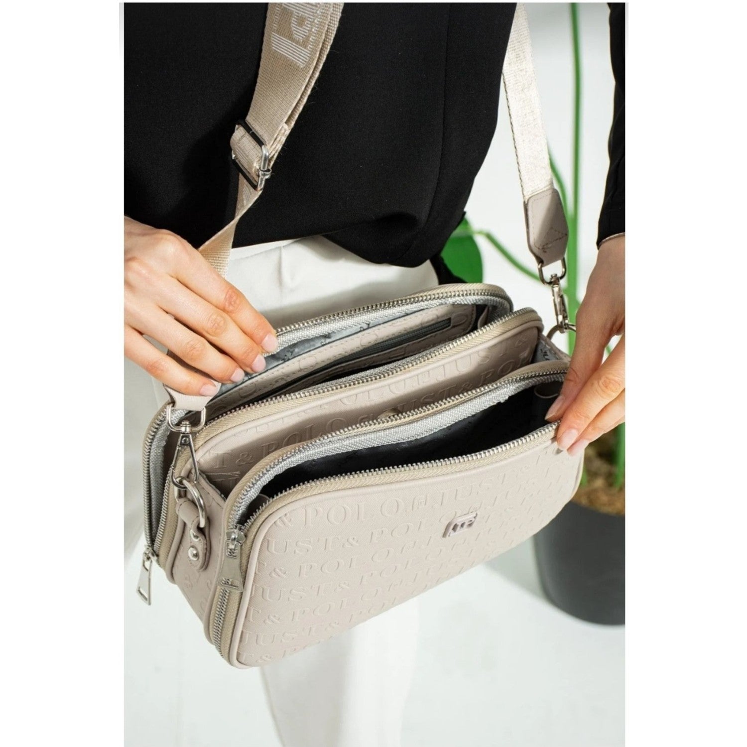 Just Polo Women's 3D Just & Polo Patterned Vegan Shoulder and Handbag 4023 Stone - MALLTURK