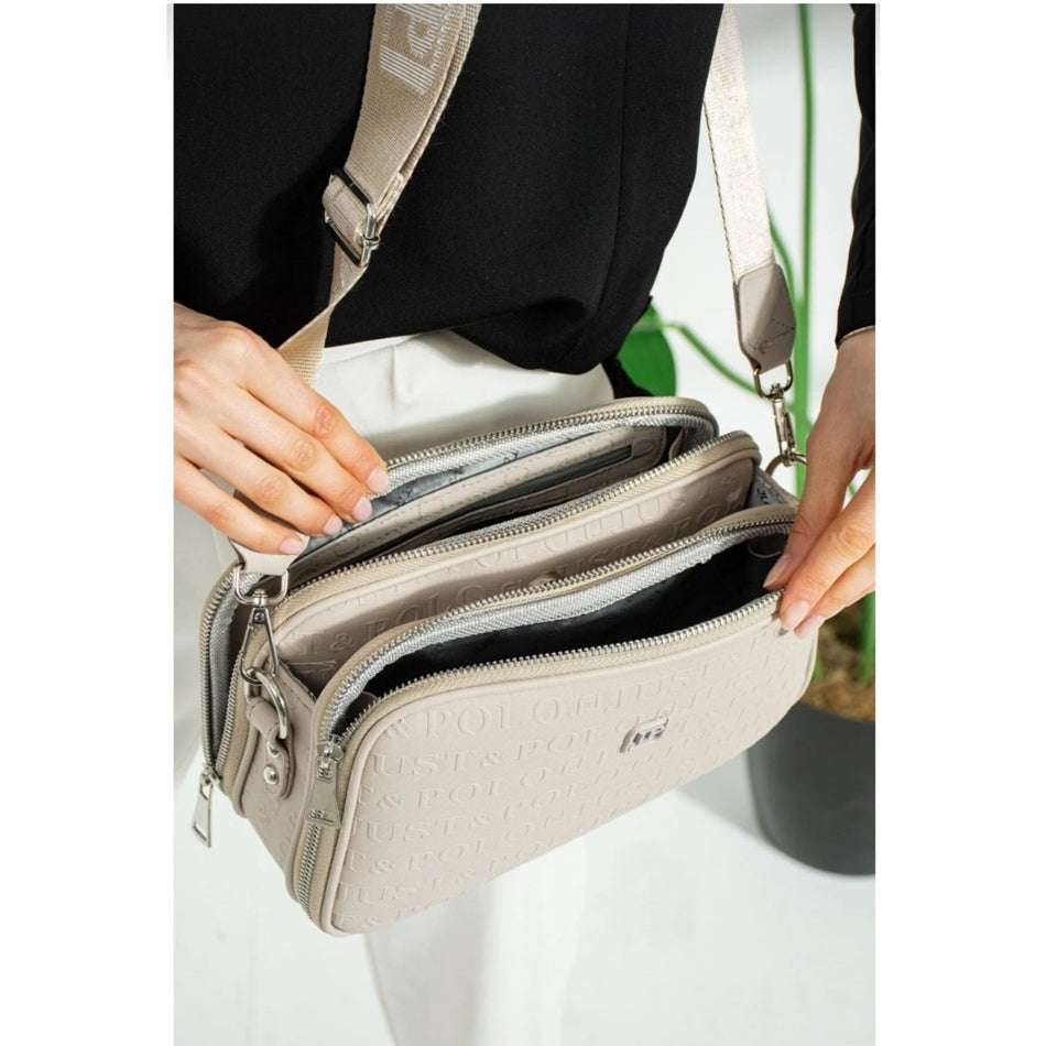 Just Polo Women's 3D Just & Polo Patterned Vegan Shoulder and Handbag 4023 Stone - MALLTURK