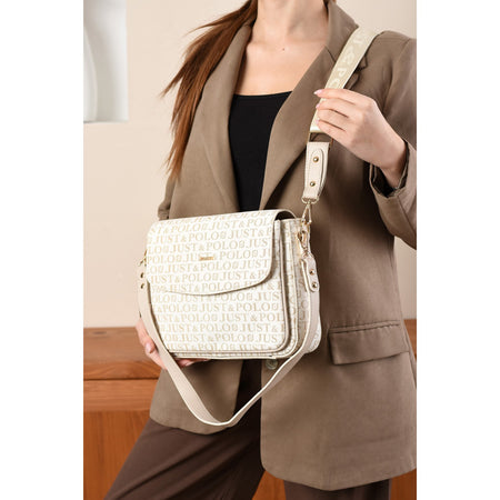Just Polo Monogram Print Women's Hand and Shoulder Cream Bag - MALLTURK