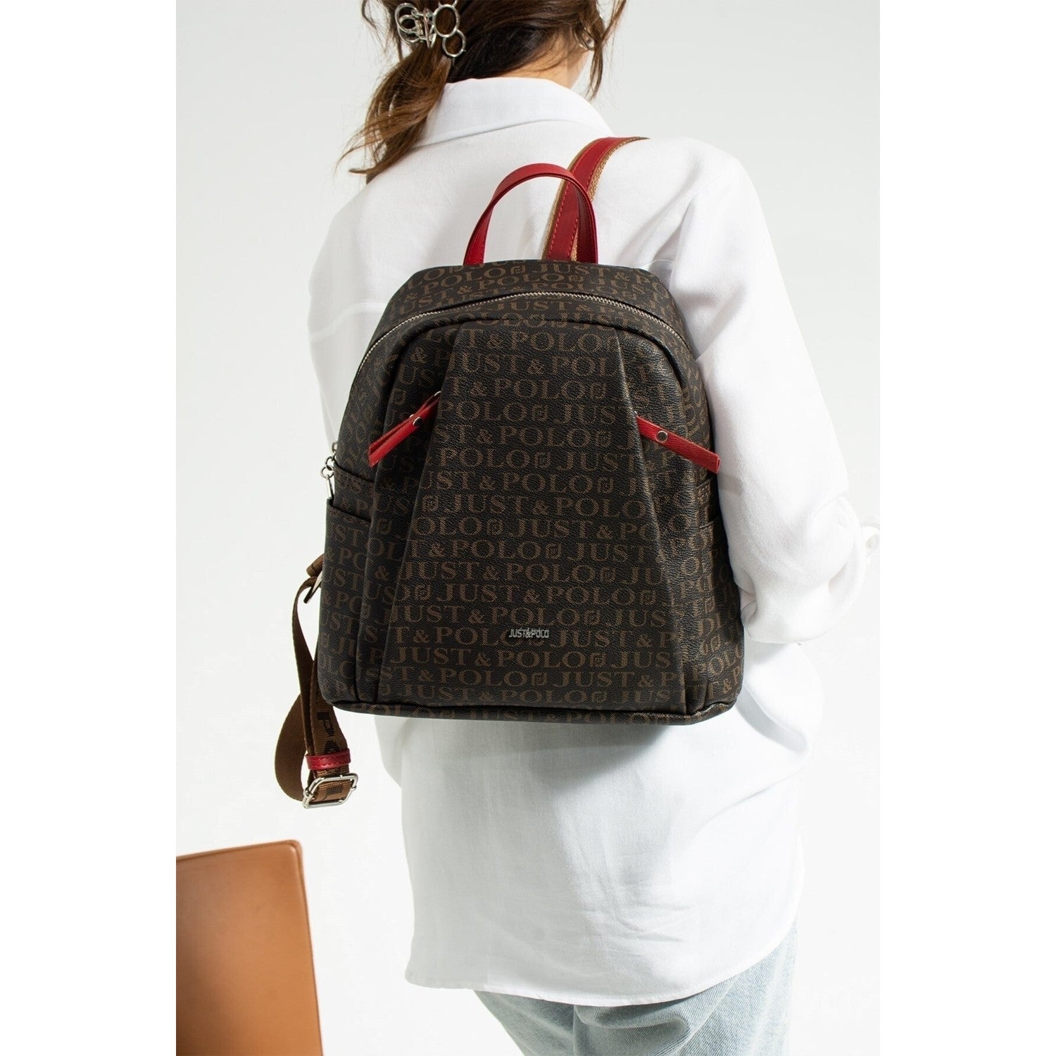 Just Polo Women's Backpack Brown - Red - MALLTURK