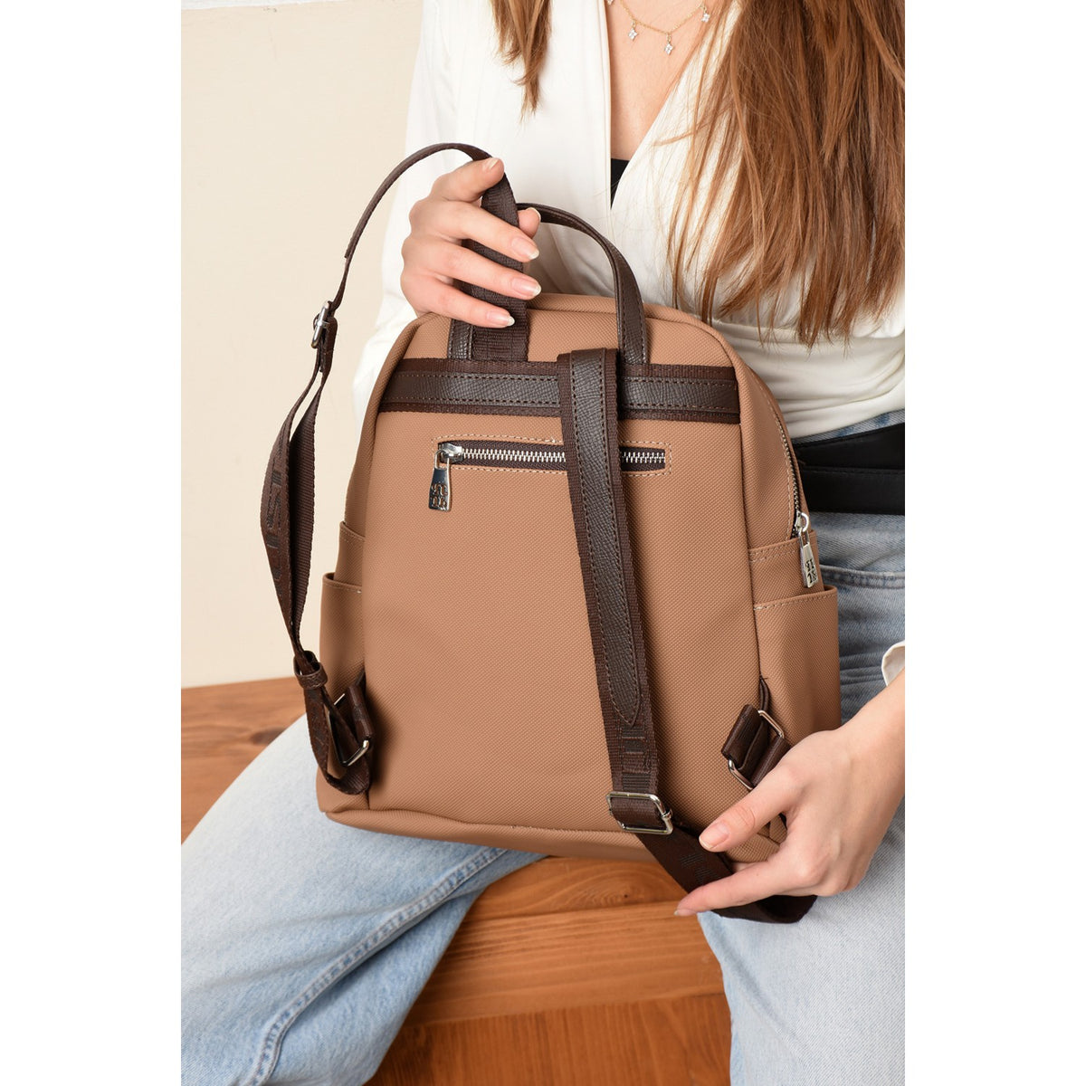 Just Polo Women's Backpack, New Season. Dimensions: Height 31 cm, Width 29 cm. Mink - Brown - MALLTURK