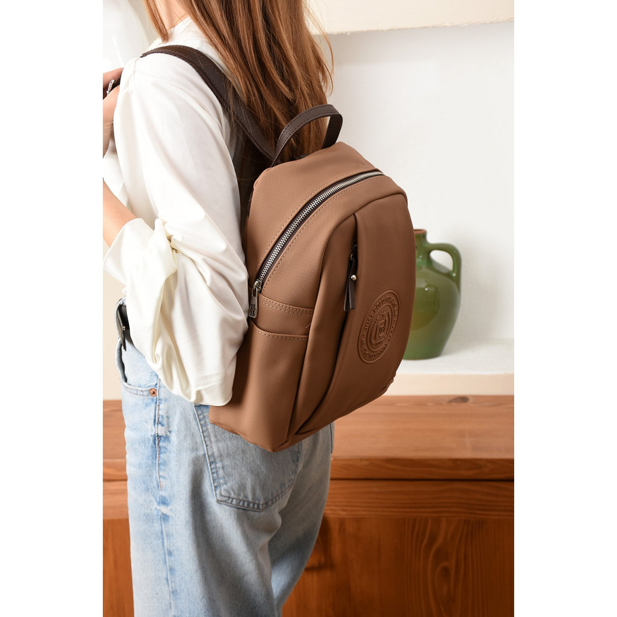 Just Polo Women's Backpack, New Season. Dimensions: Height 31 cm, Width 29 cm. Mink - Brown - MALLTURK