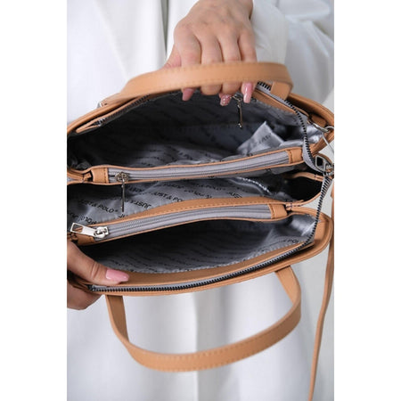 Just Polo Women's Embossed Print Zipper Closure Shoulder and Handbag with Long Adjustable Shoulder Strap Gray - MALLTURK